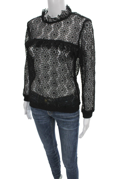 Anine Bing Women Floral High Neck Long Sleeve Black Blouse Size S