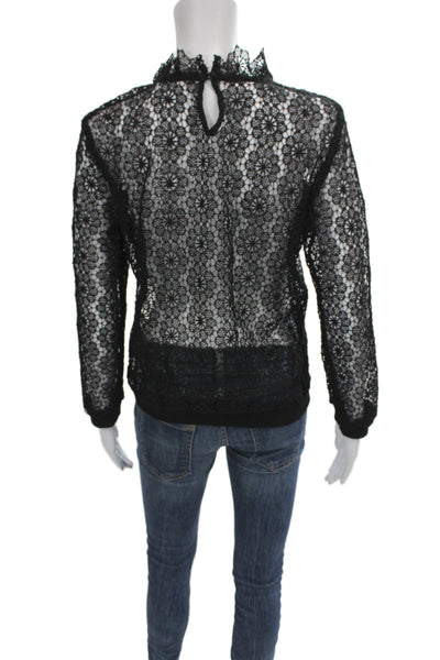 Anine Bing Women Floral High Neck Long Sleeve Black Blouse Size S