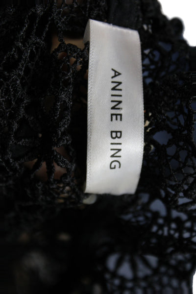 Anine Bing Women Floral High Neck Long Sleeve Black Blouse Size S