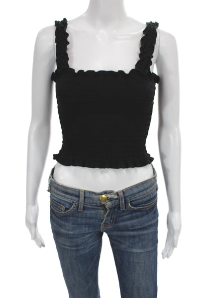 Reformation Womens Cropped Sleeveless Square Neck Black Tank 88% TENCEL Size M