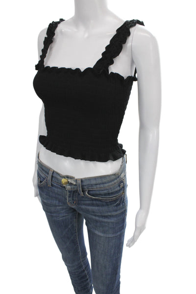 Reformation Womens Cropped Sleeveless Square Neck Black Tank 88% TENCEL Size M