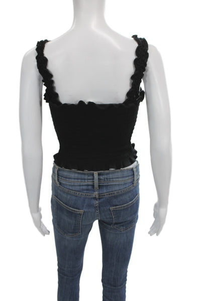 Reformation Womens Cropped Sleeveless Square Neck Black Tank 88% TENCEL Size M