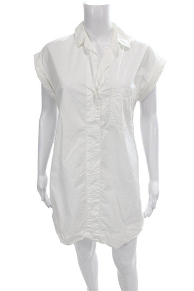 J Crew Women Shirt Dress White Collared Button Short Sleeve Knee Length Size S