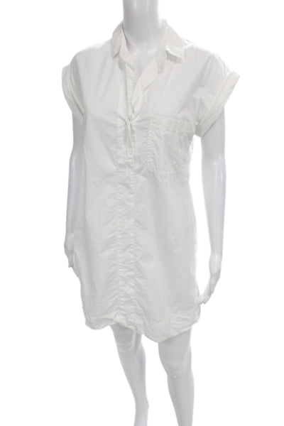 J Crew Women Shirt Dress White Collared Button Short Sleeve Knee Length Size S