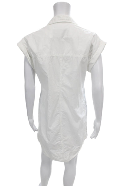 J Crew Women Shirt Dress White Collared Button Short Sleeve Knee Length Size S