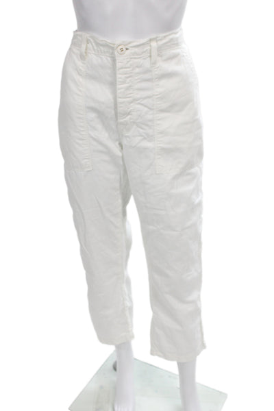 NSF Unisex Cropped Cargo Pants White Cotton Button Size 28