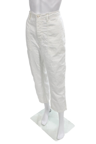 NSF Unisex Cropped Cargo Pants White Cotton Button Size 28