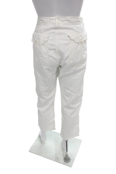 NSF Unisex Cropped Cargo Pants White Cotton Button Size 28
