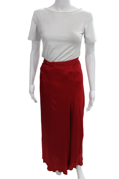 Nation LTD Women Maxi Wrap Skirt Red 100% Cotton Long Solid Size M