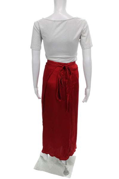 Nation LTD Women Maxi Wrap Skirt Red 100% Cotton Long Solid Size M