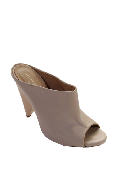 Paloma Womens Leather Open Toe Slide On Mules Beige Size 39 9