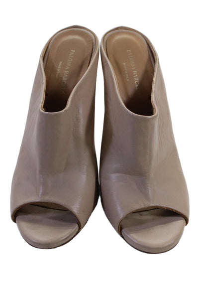 Paloma Womens Leather Open Toe Slide On Mules Beige Size 39 9