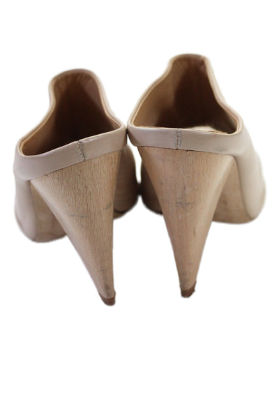 Paloma Womens Leather Open Toe Slide On Mules Beige Size 39 9