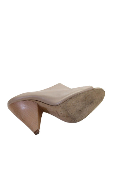 Paloma Womens Leather Open Toe Slide On Mules Beige Size 39 9