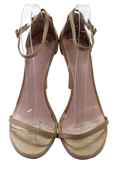 Stuart Weitzman Womens Leather Ankle Strap Sandals Heels Beige Size 9.5