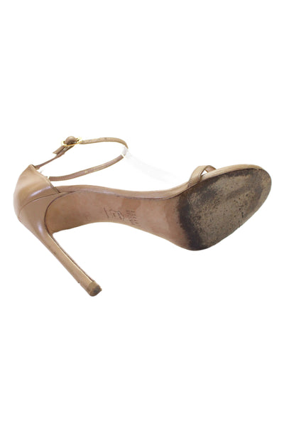 Stuart Weitzman Womens Leather Ankle Strap Sandals Heels Beige Size 9.5