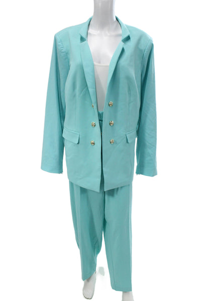 Tahari Unisex 2 Piece Suit Jacket Pants Light Blue Long Sleeve Size 20W