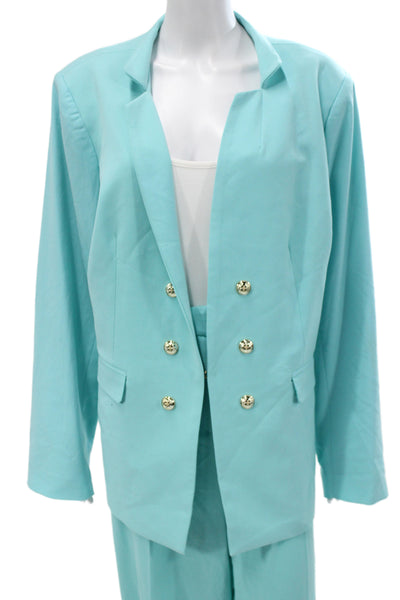 Tahari Unisex 2 Piece Suit Jacket Pants Light Blue Long Sleeve Size 20W