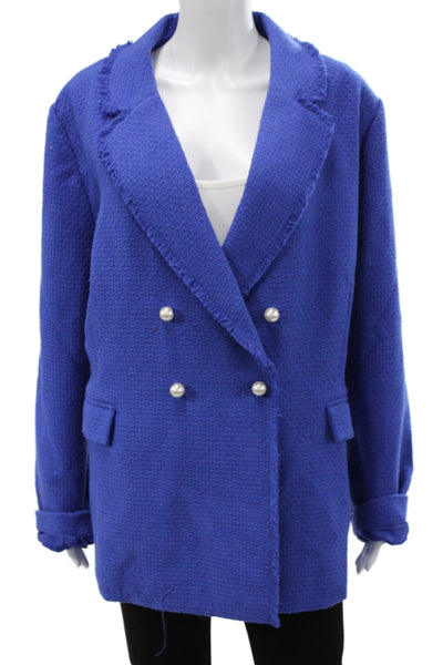 Estelle Womens Blue Collared Solid Long Sleeve Blazer Size 2X