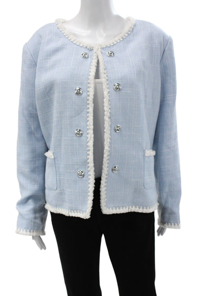 Tahari Women Light Blue Solid Button Polyester Jacket Long Sleeve Size 22W