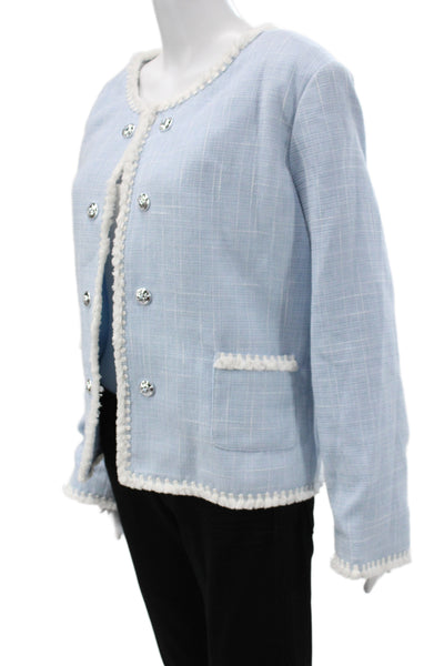 Tahari Women Light Blue Solid Button Polyester Jacket Long Sleeve Size 22W