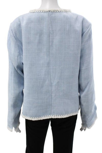 Tahari Women Light Blue Solid Button Polyester Jacket Long Sleeve Size 22W