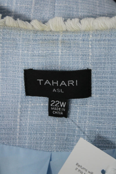 Tahari Women Light Blue Solid Button Polyester Jacket Long Sleeve Size 22W