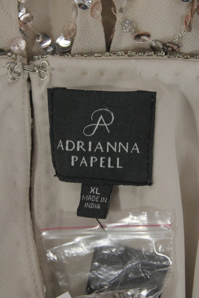 Adrianna Papell Women Beige V-Neck Argyle Blouse Short Sleeve Polyester Size XL