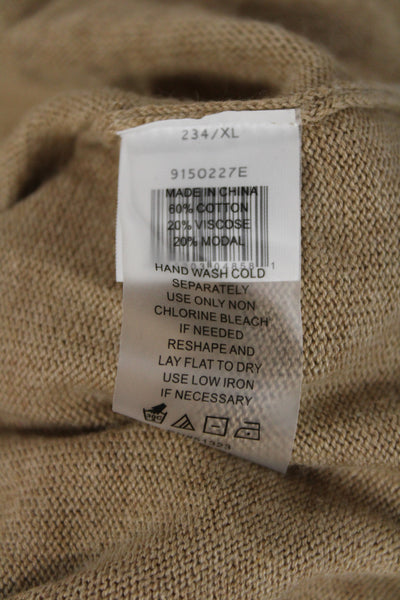 Vince Camuto Unisex Beige Mock Neck Short Sleeve Pullover Cotton Size XL