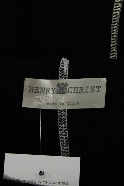 Henry Christ Unisex Black Cotton Pullover Sweater Round Neck Long Sleeve Size L