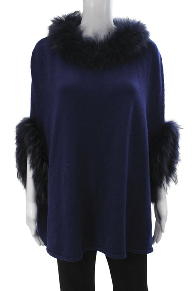 Love Token Womens Dark Blue Crew Neck Wool Blend Cape Sweater Size M