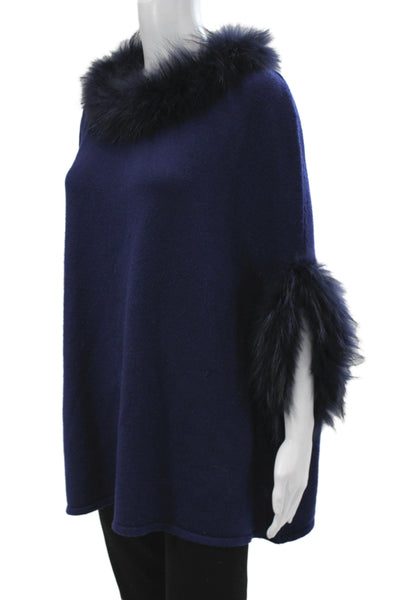 Love Token Womens Dark Blue Crew Neck Wool Blend Cape Sweater Size M