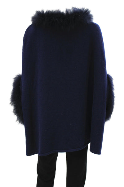 Love Token Womens Dark Blue Crew Neck Wool Blend Cape Sweater Size M