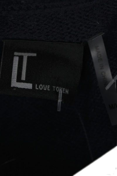 Love Token Womens Dark Blue Crew Neck Wool Blend Cape Sweater Size M