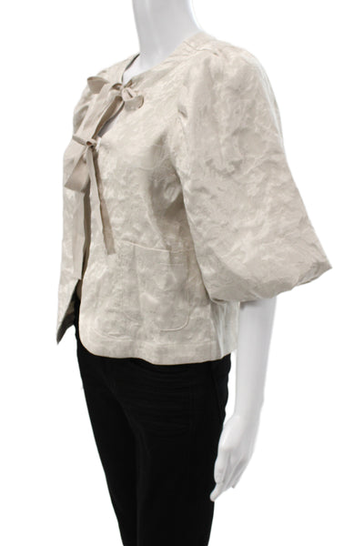 Summum Women Floral Beige Tie Round Neck Jacket 3/4 Sleeve Size 32