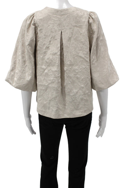 Summum Women Floral Beige Tie Round Neck Jacket 3/4 Sleeve Size 32