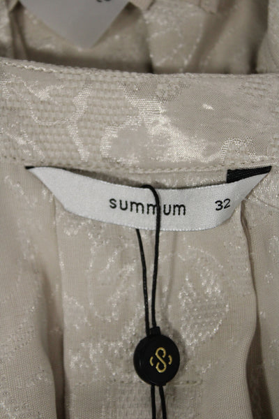 Summum Women Floral Beige Tie Round Neck Jacket 3/4 Sleeve Size 32