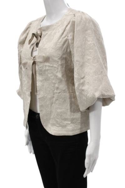 Summum Women Beige Floral Tie Round Neck 3/4 Sleeve Jacket Size 38