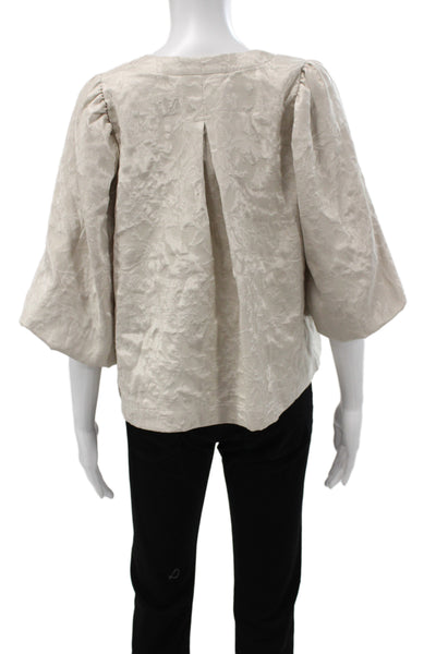 Summum Women Beige Floral Tie Round Neck 3/4 Sleeve Jacket Size 38