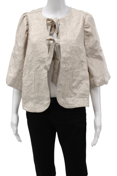 Summum Women Floral Beige Round Neck 3/4 Sleeve Jacket Size 36