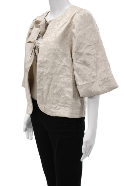 Summum Women Floral Beige Round Neck 3/4 Sleeve Jacket Size 36