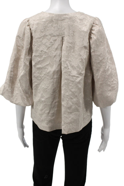 Summum Women Floral Beige Round Neck 3/4 Sleeve Jacket Size 36