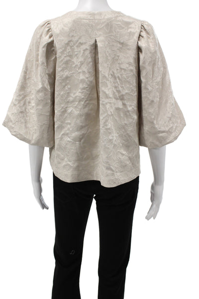 Summum Women Beige Floral Tie Jacket Round Neck 3/4 Sleeve Size 34