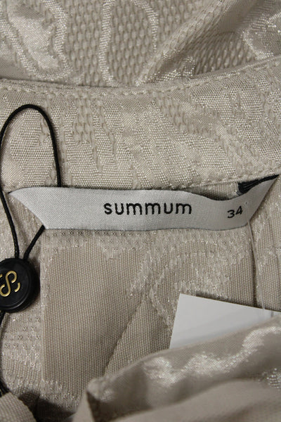 Summum Women Beige Floral Tie Jacket Round Neck 3/4 Sleeve Size 34