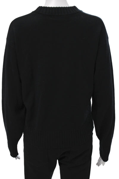Alashan Cashmere Unisex Pullover Floral Crew Neck Black Wool Angora Size L