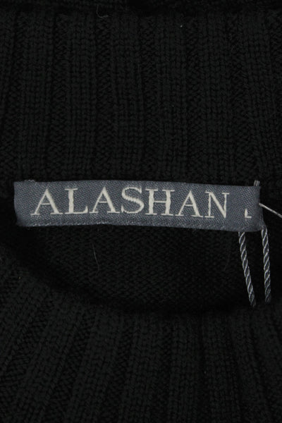 Alashan Cashmere Unisex Pullover Floral Crew Neck Black Wool Angora Size L