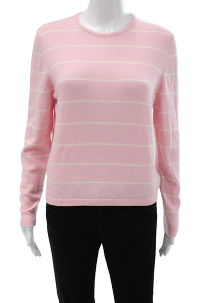 Gillian Hunter Cashmere Unisex Crew Neck Striped Pink Cashmere Pullover Size L