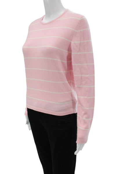 Gillian Hunter Cashmere Unisex Crew Neck Striped Pink Cashmere Pullover Size L
