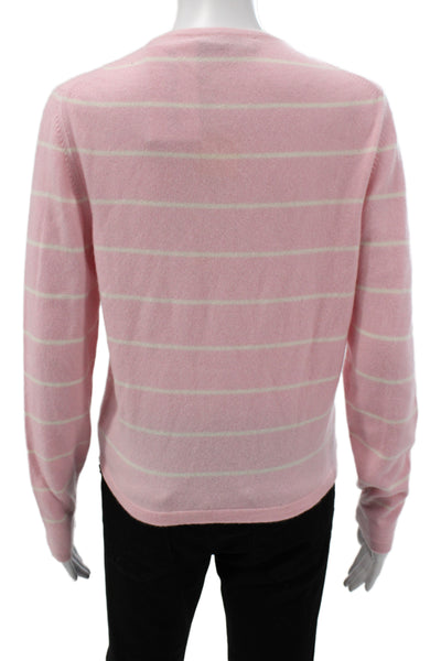 Gillian Hunter Cashmere Unisex Crew Neck Striped Pink Cashmere Pullover Size L