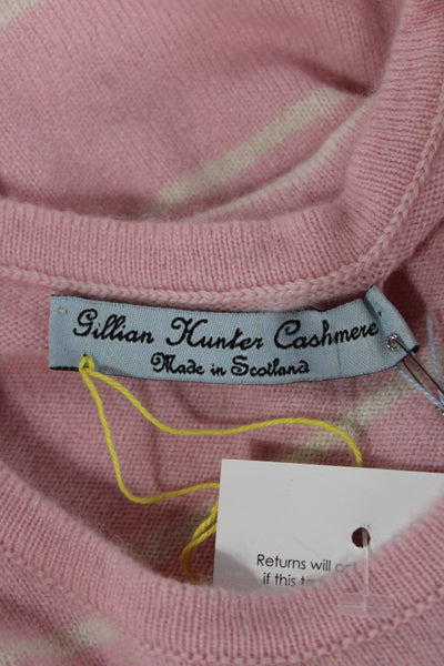 Gillian Hunter Cashmere Unisex Crew Neck Striped Pink Cashmere Pullover Size L